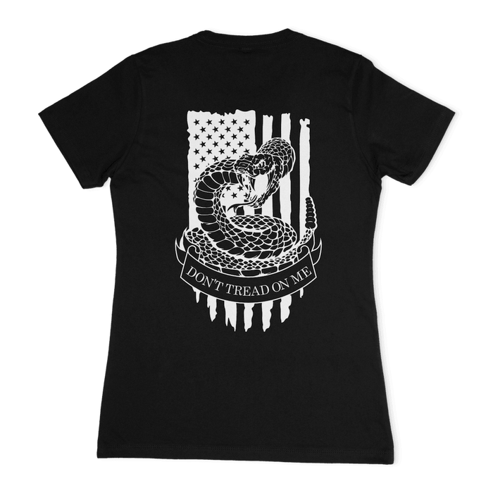 Women's Crew Neck Black T-Shirt BOCC Logo & DTOM Flag - Blackout Coffee Co