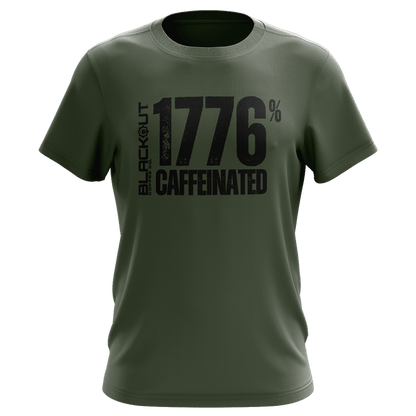 Green t-shirt with black text '1776% Caffeinated'