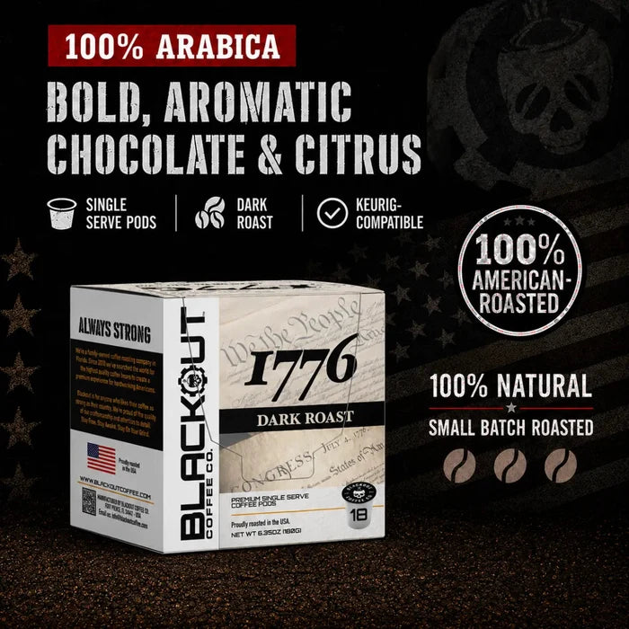 1776 DARK ROAST COFFEE PODS 18CT