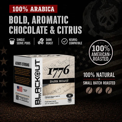 1776 DARK ROAST COFFEE PODS 18CT