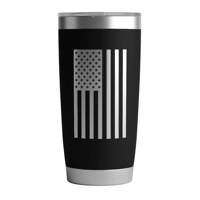 20 OZ Tumbler w/ Logo  of blackout coffee & US Flag In Black