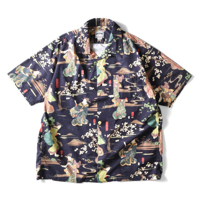 41169 × Utagawa Kuniyoshi COTTON RAYON ALOHA SHIRT (Sumida River Morning Mist) - BLACK