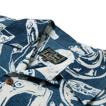 5722 Indigo discharge-dyed aloha shirt - INDIGO