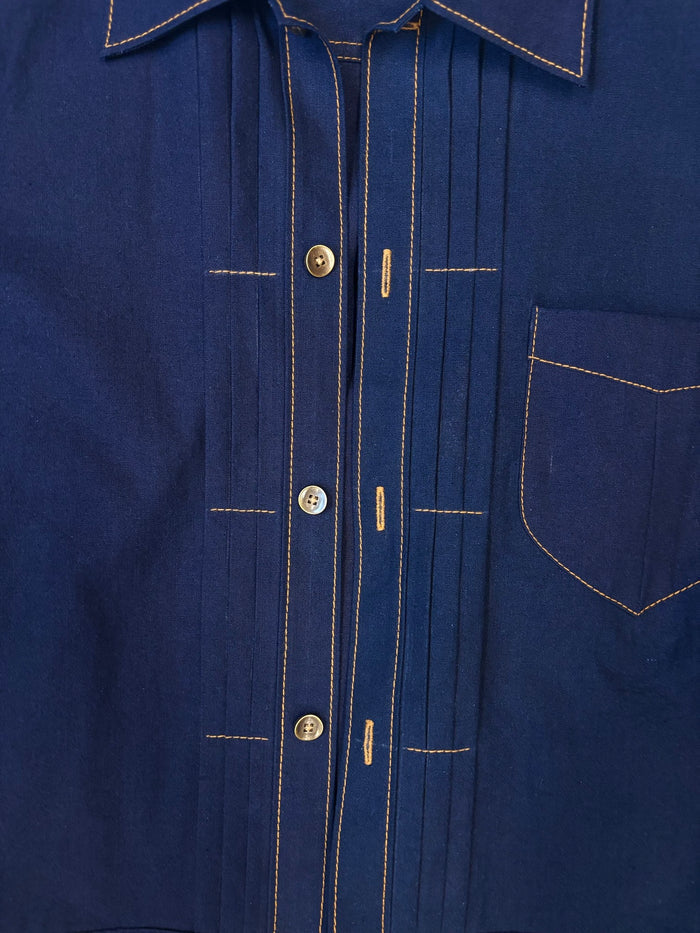 AK/PR/LOT2/JKT/032 Navy Cotton pleated Type-1 Shirt Jacket  - INDIGO