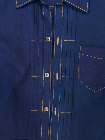 AK/PR/LOT2/JKT/032 Navy Cotton pleated Type-1 Shirt Jacket  - INDIGO