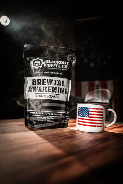 American Flag Camping Enamel Steel Mug 12 oz