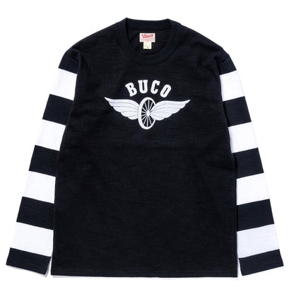 BC25001 BUCO STRIPED SLEEVE TEE / FLYING WHEEL - BLACK/WHITE