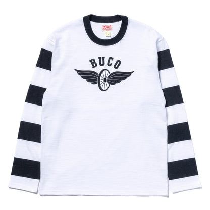 BC25001 BUCO STRIPED SLEEVE TEE / FLYING WHEEL - WHITE/BLACK