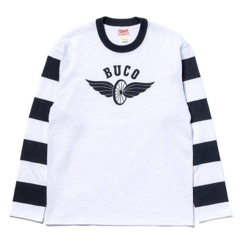 BC25001 BUCO STRIPED SLEEVE TEE / FLYING WHEEL - WHITE/BLACK