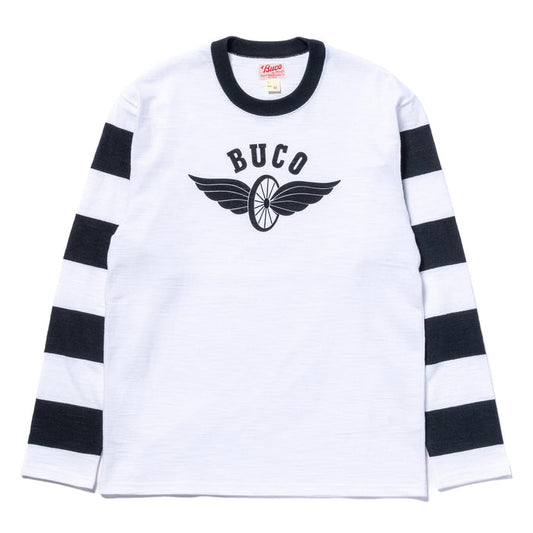 BC25001 BUCO STRIPED SLEEVE TEE / FLYING WHEEL - WHITE/BLACK