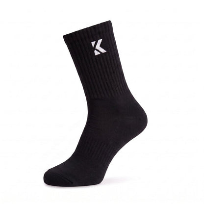 Black crew sock front view featuring a cushioned sole and ribbed crew leg