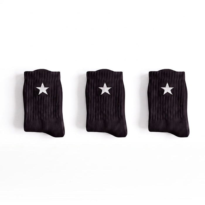 Black Crew Socks sock pack featuring three folded pairs with cushioned, breathable construction for everyday wear.