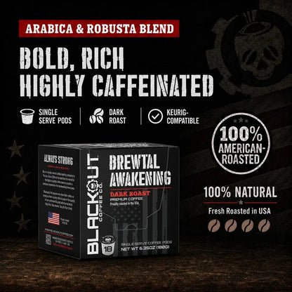 BREWTAL AWAKENING DARK ROAST COFFEE PODS 18CT