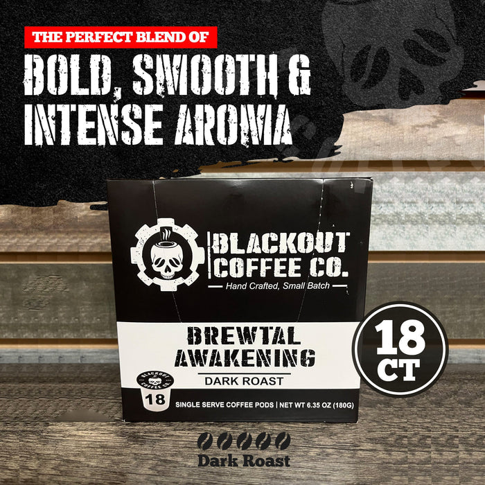 BREWTAL AWAKENING DARK ROAST COFFEE PODS 18CT smooth