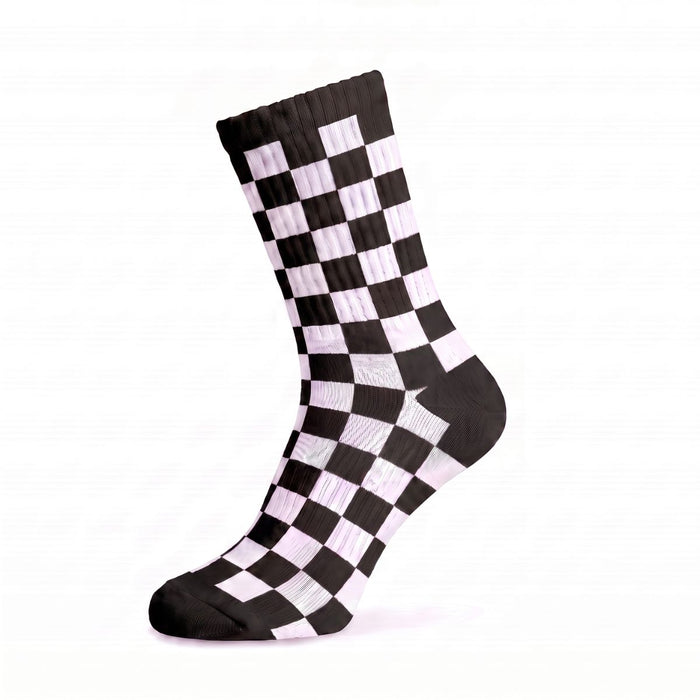 Black and white checkered crew sock clean product image