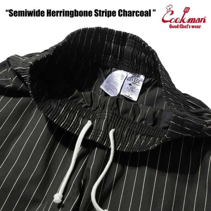 CHEF PANTS SEMIWIDE HERRINGBONE STRIPE - CHARCOAL
