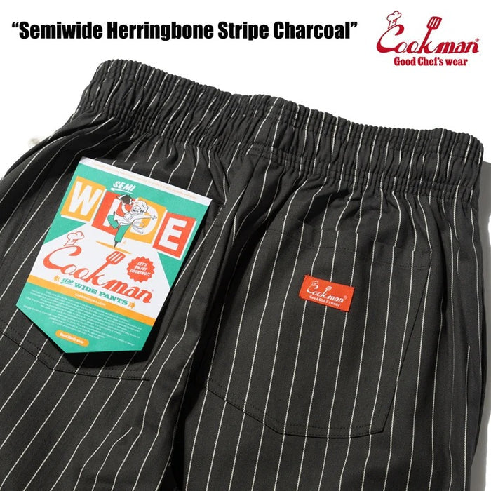 CHEF PANTS SEMIWIDE HERRINGBONE STRIPE - CHARCOAL