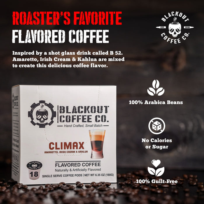 CLIMAX FLAVORED COFFEE PODS 18CT 100% arabica