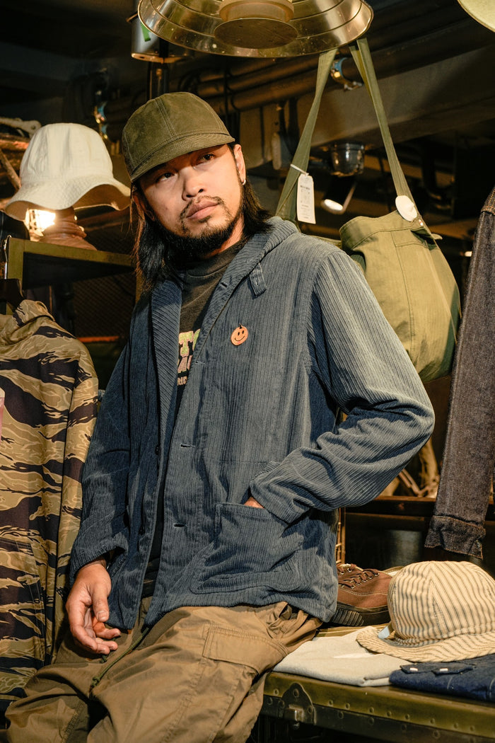 COTTON CORDUROY SHAWL COLLAR USN STYLE JACKET - NAVY