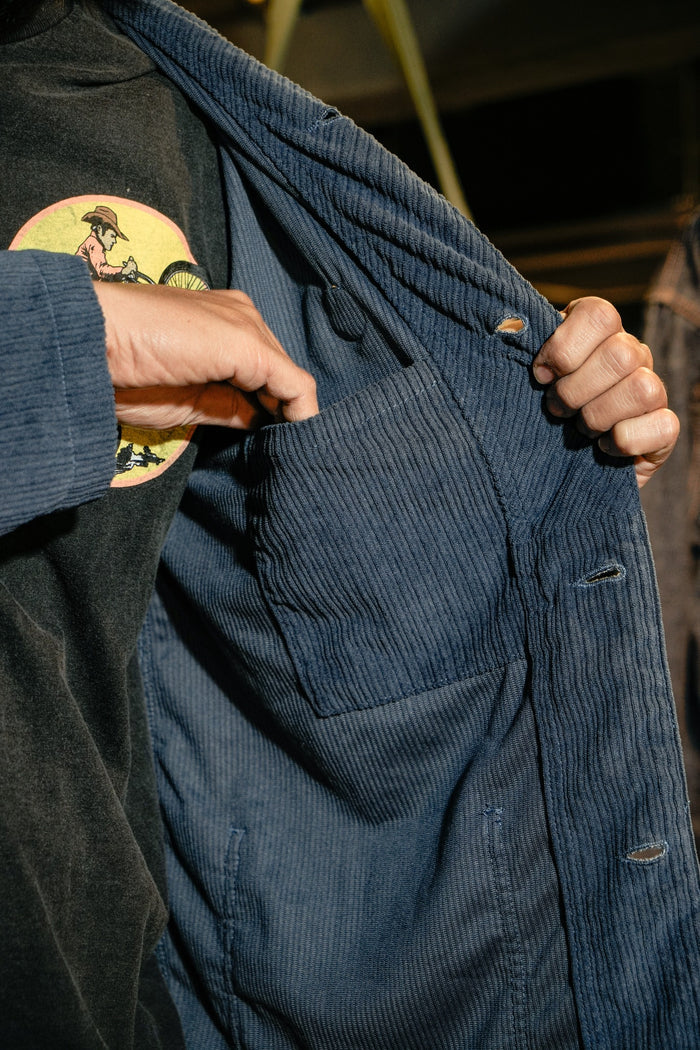 COTTON CORDUROY SHAWL COLLAR USN STYLE JACKET - NAVY