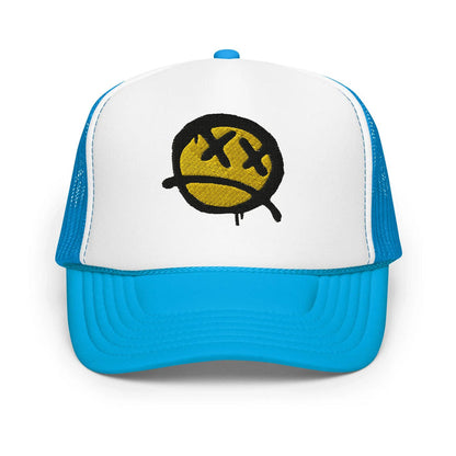 Blue / White / Blue / One Size Fits Most / Smiley Face Hat | Embroidered