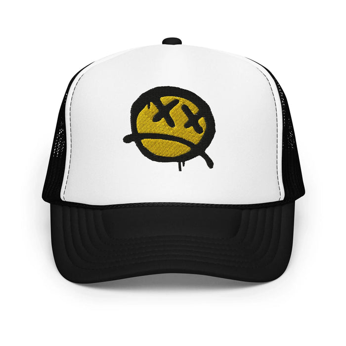 Black / White / Black / One Size Fits Most / Smiley Face Hat | Embroidered