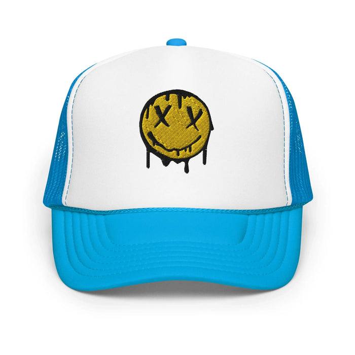 Blue / White / Blue / One Size Fits Most / Smiley Face Hat | Embroidered