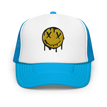 Blue / White / Blue / One Size Fits Most / Smiley Face Hat | Embroidered