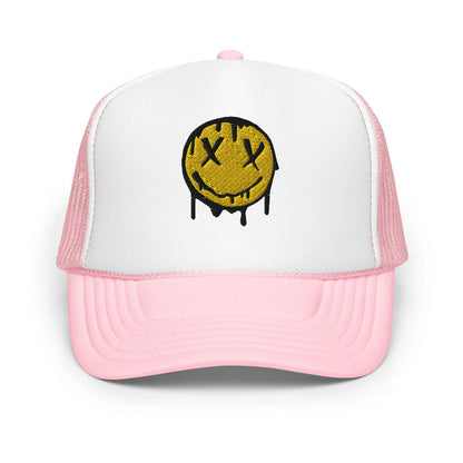 Light Pink / White / Light Pink / One Size Fits Most / Smiley Face Hat | Embroidered