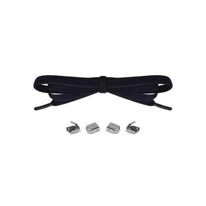 Black no-tie elastic shoelaces with buckle lock system for converting sneakers into slip-on shoes by Kicks Shoelaces.