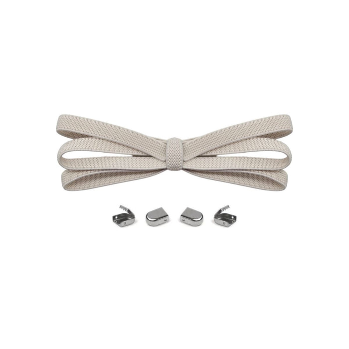 Light beige no-tie elastic shoelaces with buckle lock system for converting sneakers into slip-on shoes by Kicks Shoelaces.