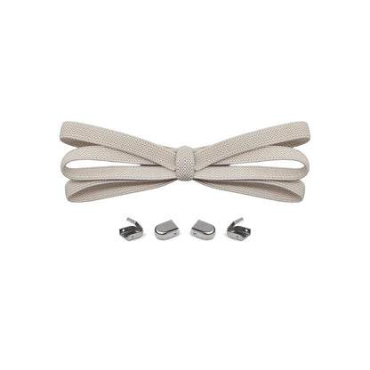 Light beige no-tie elastic shoelaces with buckle lock system for converting sneakers into slip-on shoes by Kicks Shoelaces.