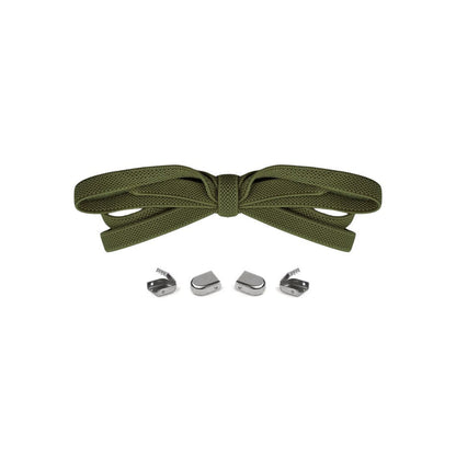 Army green no-tie elastic shoelaces with buckle lock system for converting sneakers into slip-on shoes by Kicks Shoelaces.