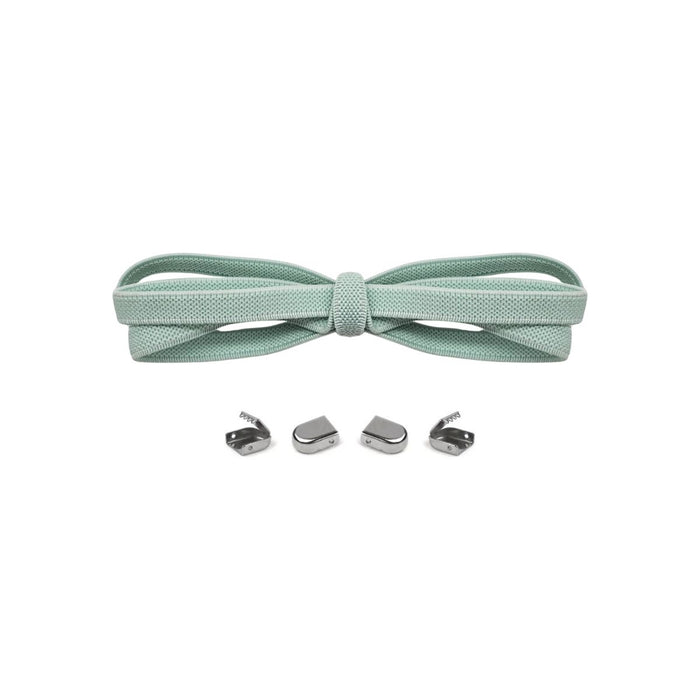 Light green no-tie elastic shoelaces with buckle lock system for converting sneakers into slip-on shoes by Kicks Shoelaces.