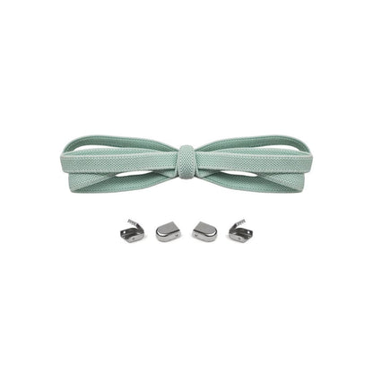 Light green no-tie elastic shoelaces with buckle lock system for converting sneakers into slip-on shoes by Kicks Shoelaces.