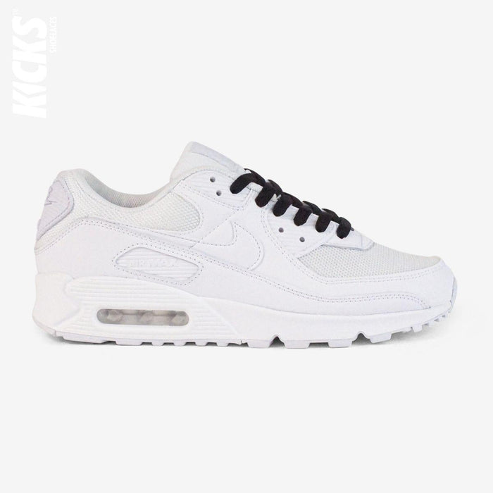 Black shoelaces on white lifestyle sneakers, a stylish lace upgrade for everyday shoes by Kicks Shoelaces