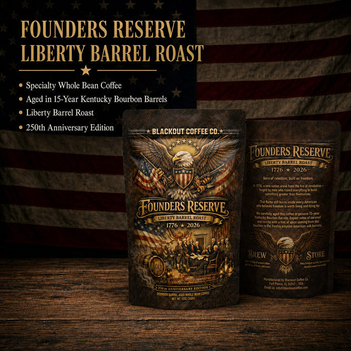 Founders Reserve | Liberty Barrel Roast | Bourbon Barrel Aged Whole Bean Coffee