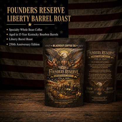 Founders Reserve | Liberty Barrel Roast | Bourbon Barrel Aged Whole Bean Coffee