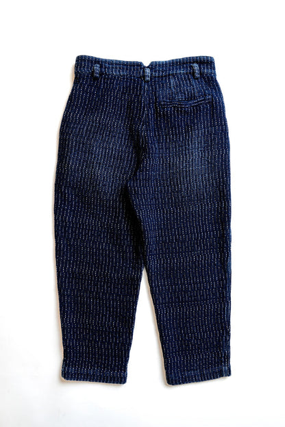 HEAVY SASHIKO WHITE LINE TAPERED PANTS - INDIGO