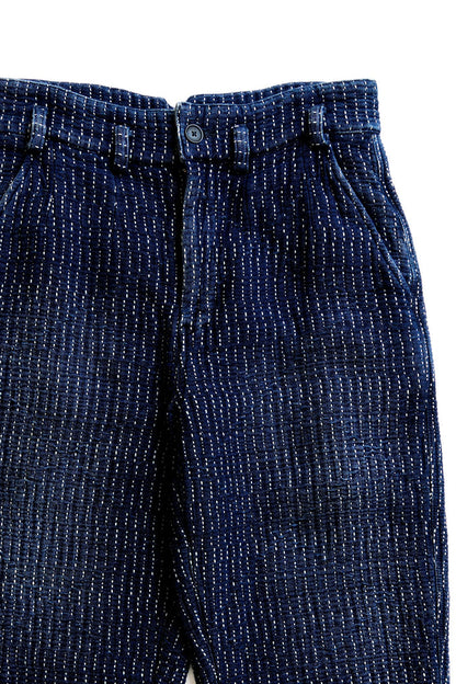 HEAVY SASHIKO WHITE LINE TAPERED PANTS - INDIGO