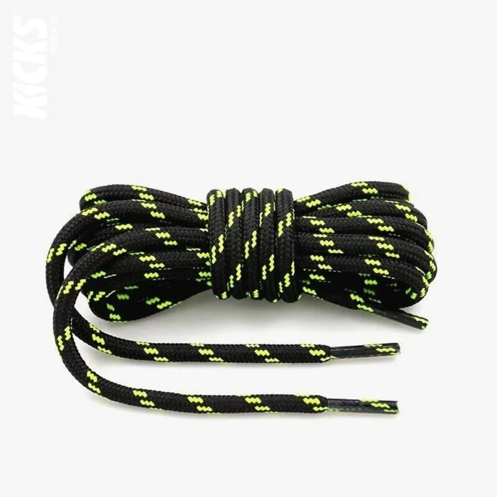 Black and Fluorescent Green / 100 CM / 39 IN / Round Shoe Laces | 4 mm