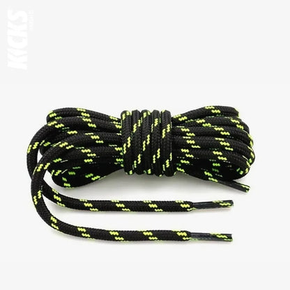 Black and Fluorescent Green / 100 CM / 39 IN / Round Shoe Laces | 4 mm
