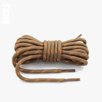 Round light brown and orange replacement hiking boot laces for walking shoes and outdoor footwear