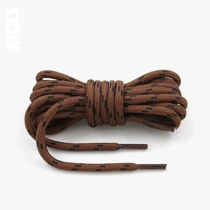 Round deep brown and black replacement hiking boot laces for walking shoes and outdoor footwear