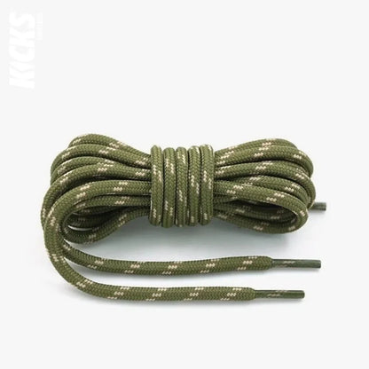 Round army green and khaki replacement hiking boot laces for walking shoes and outdoor footwear