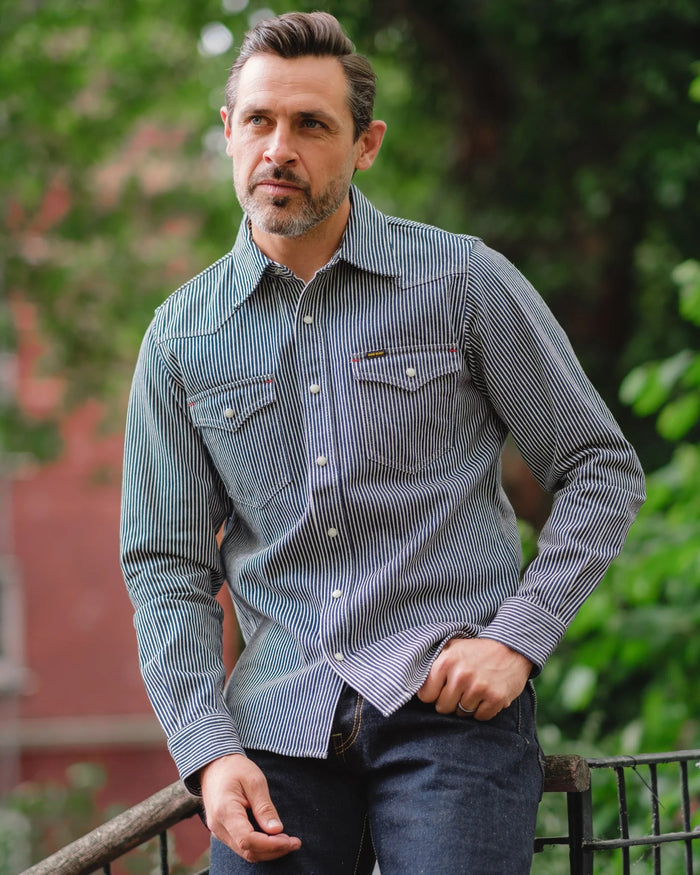 IHSH-07 12oz Hickory Stripe Western Shirt - INDIGO