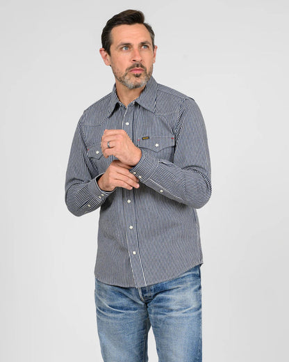 IHSH-07 12oz Hickory Stripe Western Shirt - INDIGO