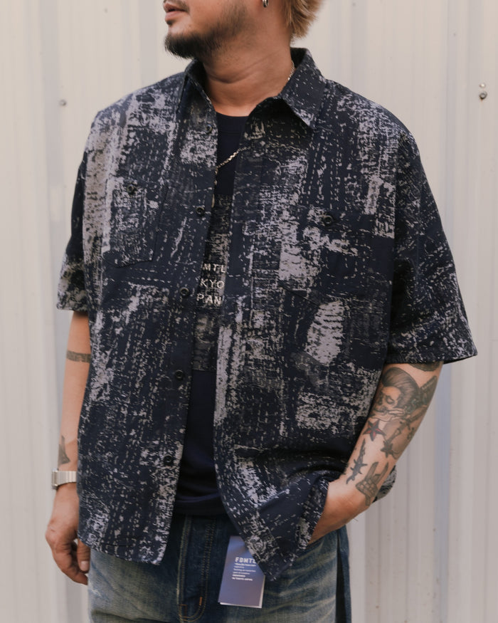 JACQUARD BORO S/S SHIRT (FA25) - BLUE GRAY