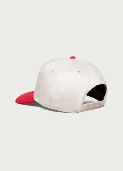 JUST FOR A MOMENT 5 PANEL HAT - RED/NATURAL