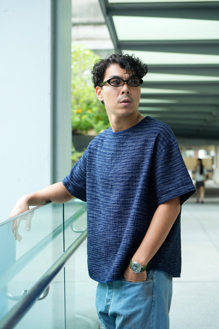 LIGHTWEIGHT SASHIKO T-SHIRT  - INDIGO(KASURI)